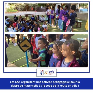🚲✨ Apprendre en s’amusant et en partageant ! ✨🚲 le code de la route par les 6eme2 à la maternelle